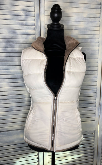 Faux Rabbit Reversible Vest - Tan/Cream