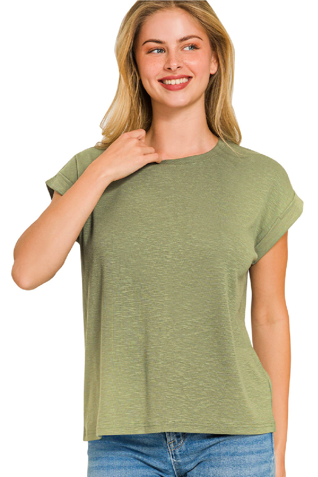 The Everyday Cotton Modal Slub Rolled Sleeve Tee - Olive