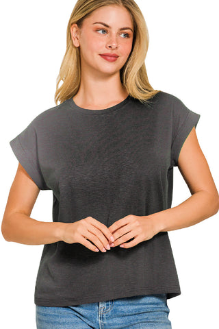 The Everyday Cotton Modal Slub Rolled Sleeve Tee - Black