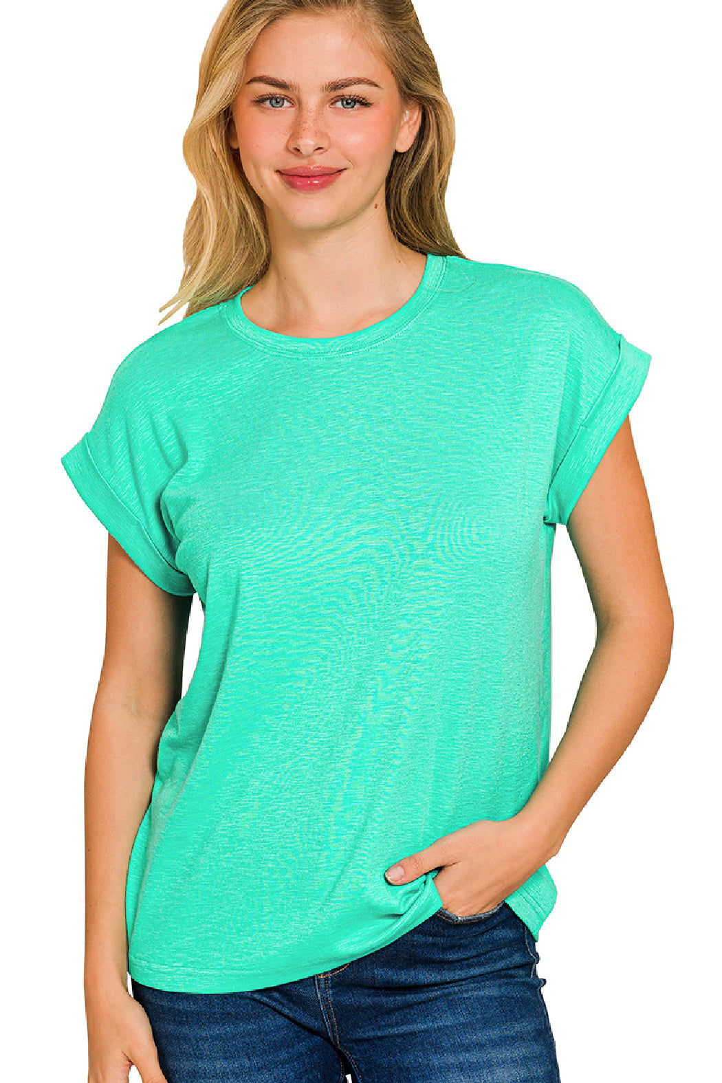 The Everyday Cotton Modal Slub Rolled Sleeve Tee - Mint
