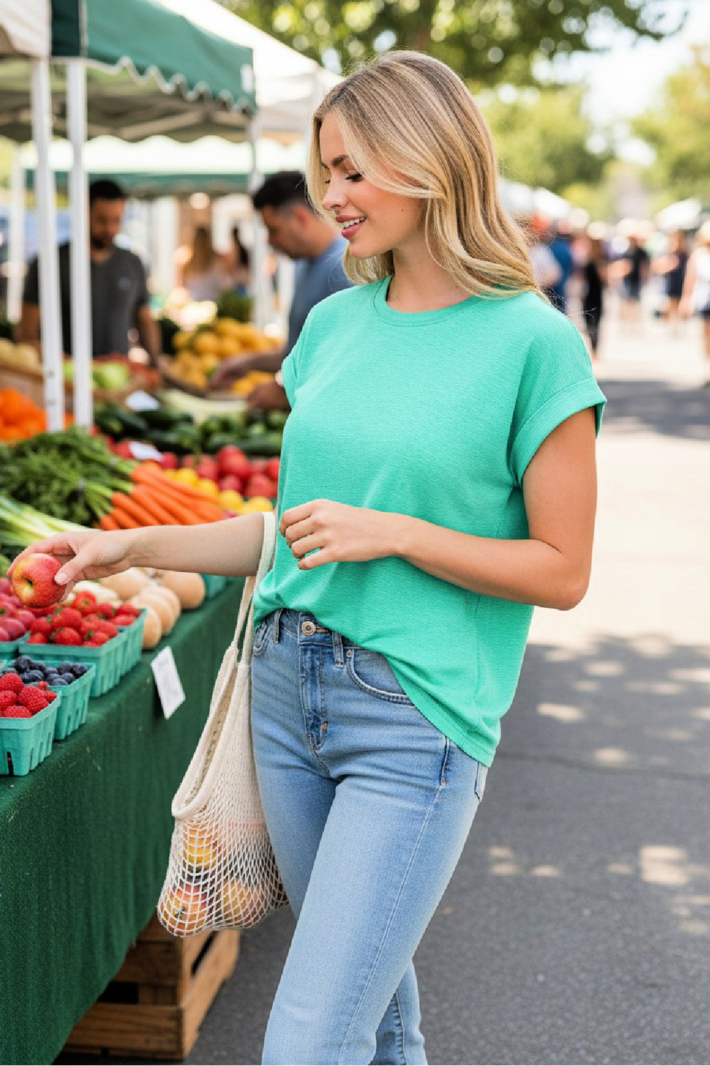 The Everyday Cotton Modal Slub Rolled Sleeve Tee - Mint
