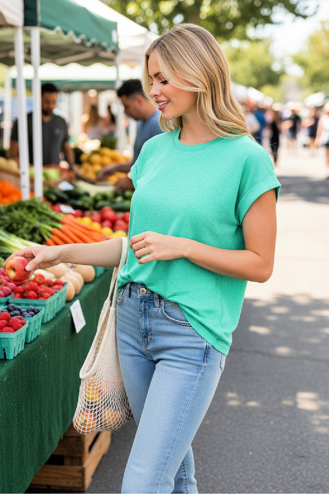 The Everyday Cotton Modal Slub Rolled Sleeve Tee - Mint