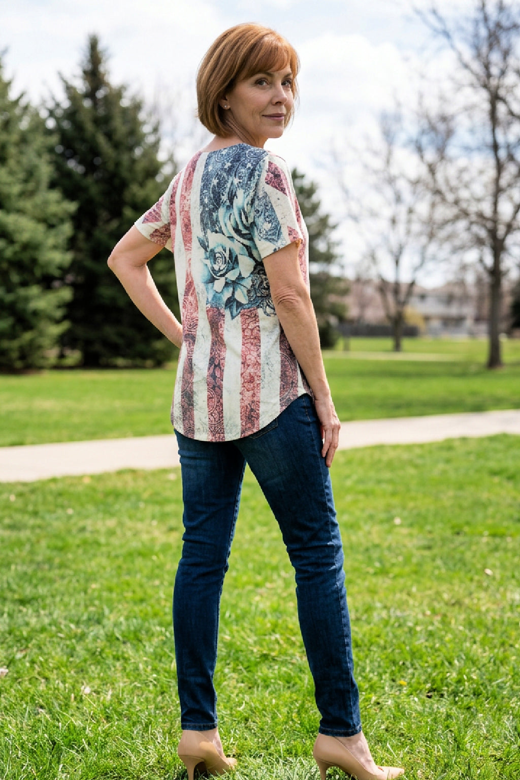 Sequin Star and Patriotic Rose Top