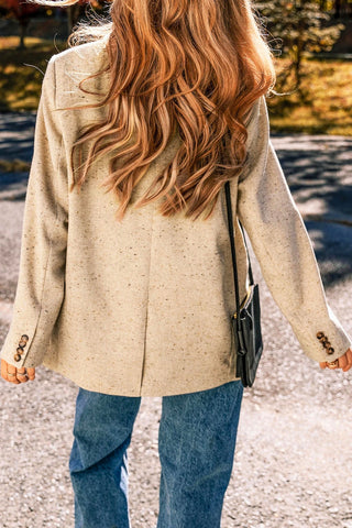 Iconic Oatmeal Speckled Single-Breasted Oversized Long Blazer