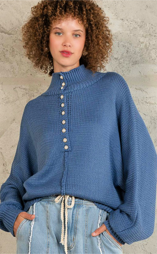 ON SALE - Pearl Button Long Sleeve Pullover Sweater