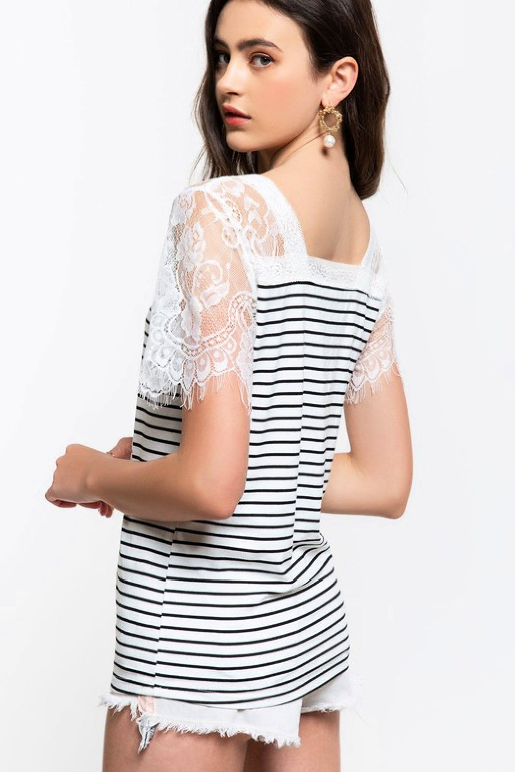 ON SALE - Relaxed Fit Tee w/Lace Sleeve
