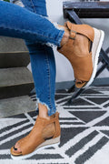 Maya Brown Cutout Buckle Platform Espadrille Sandals