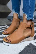 Maya Brown Cutout Buckle Platform Espadrille Sandals