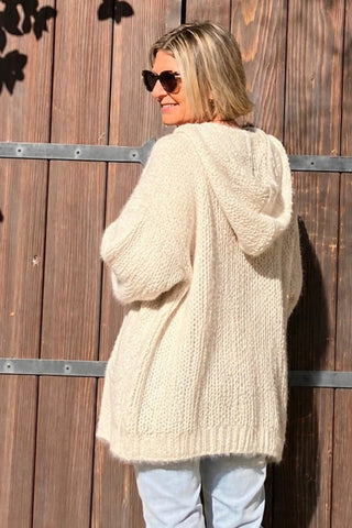 Women's Oatmeal Hooded Chunky Knit Cardigan – Oversized Open Front Sweater