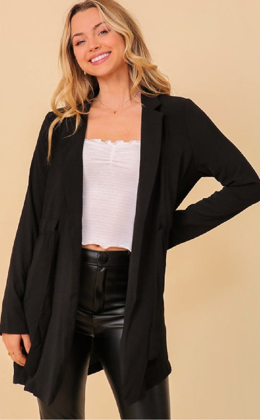 Open Front Jacket with Adjustable Waist