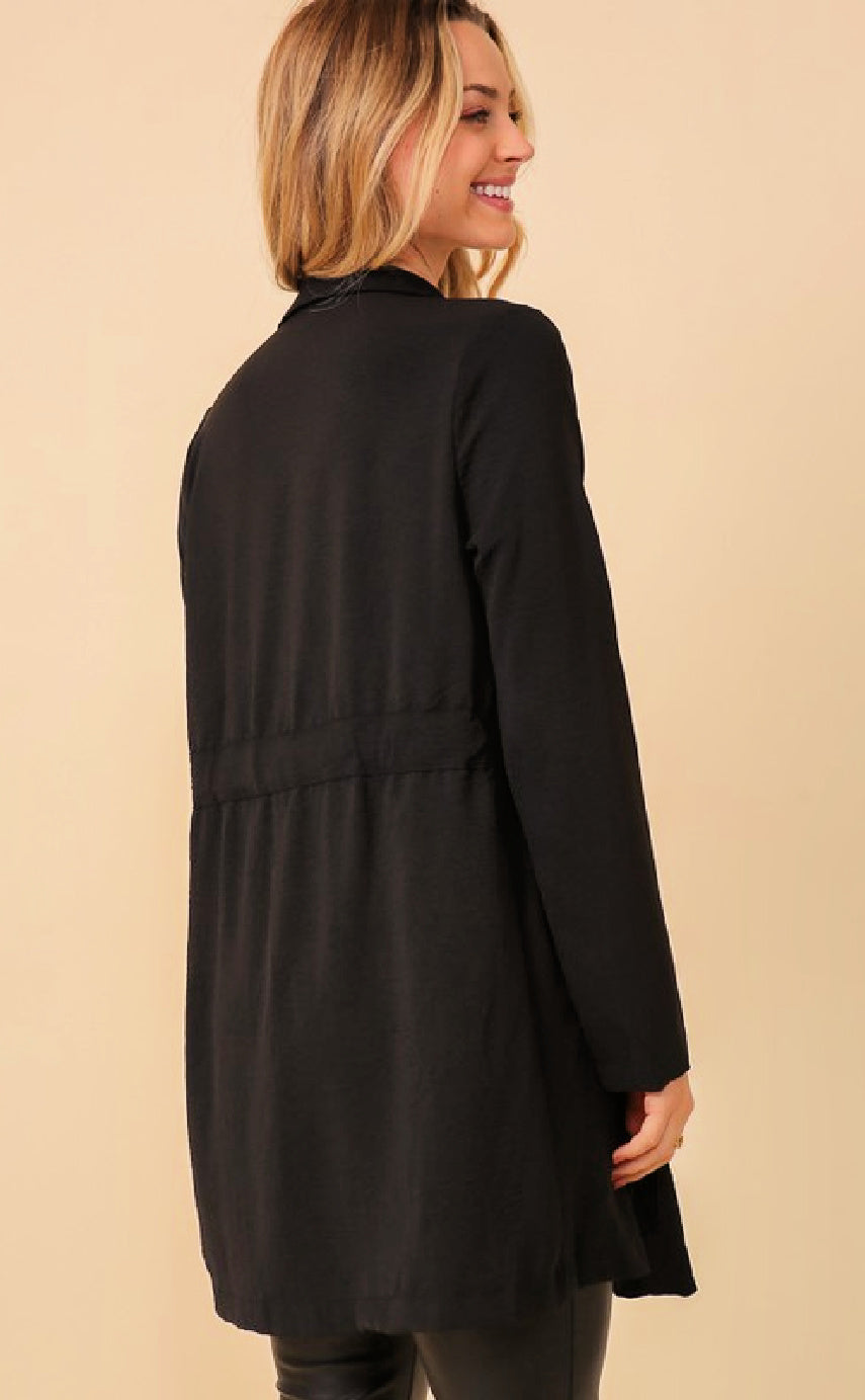 Open Front Jacket with Adjustable Waist