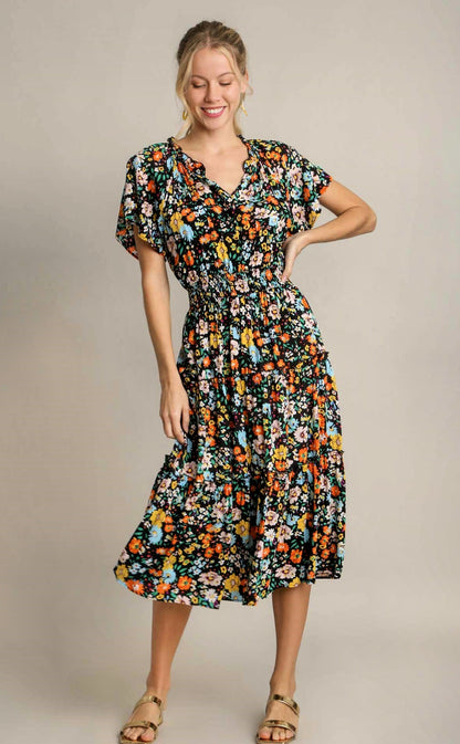 Floral Print Midi A-Line Dress