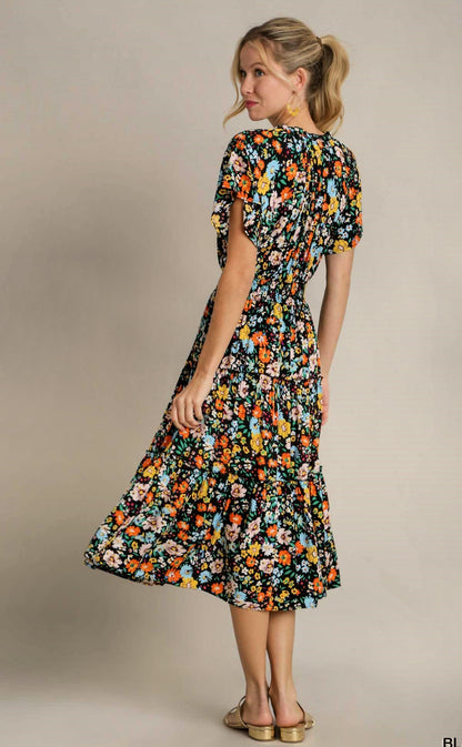 Floral Print Midi A-Line Dress