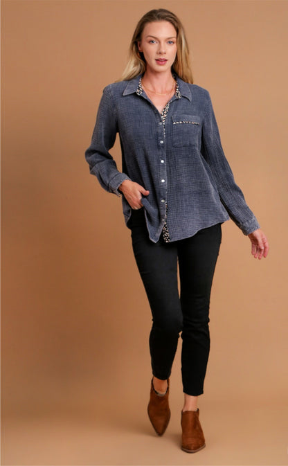 Mineral Wash Button Down Top