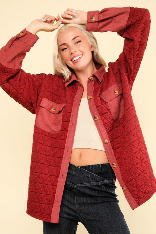 SALE - Oversized Quilted Jacket - Brick Red