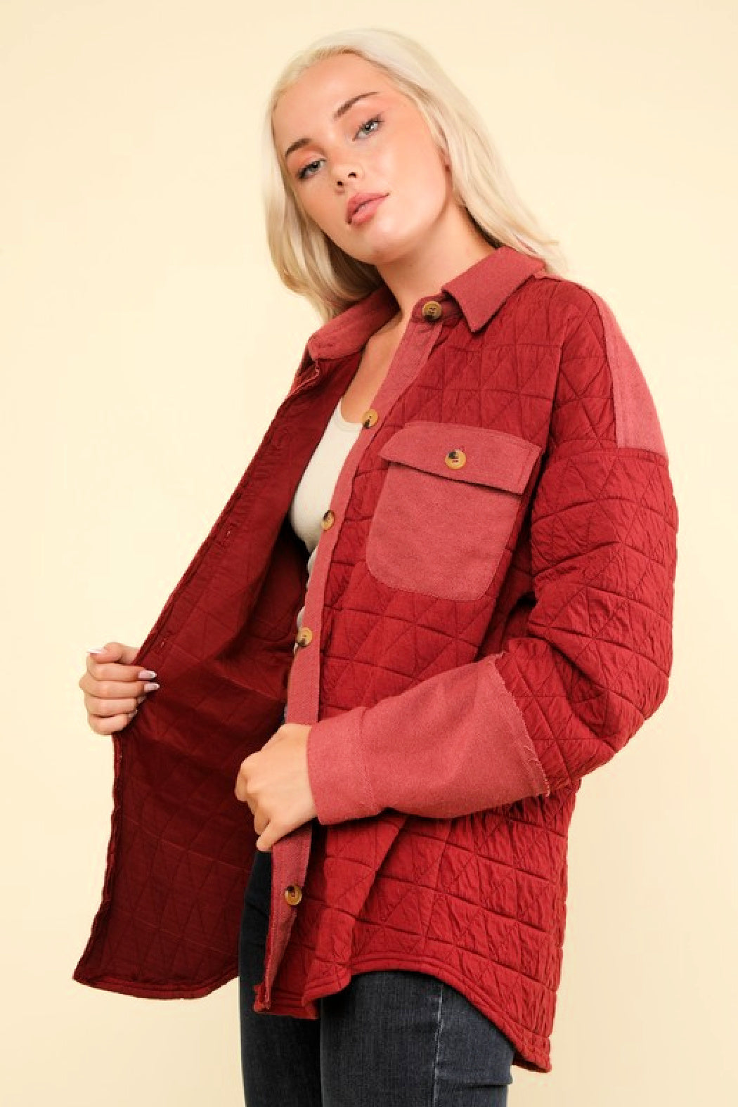 SALE - Oversized Quilted Jacket - Brick Red