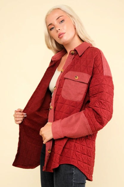 SALE - Oversized Quilted Jacket - Brick Red