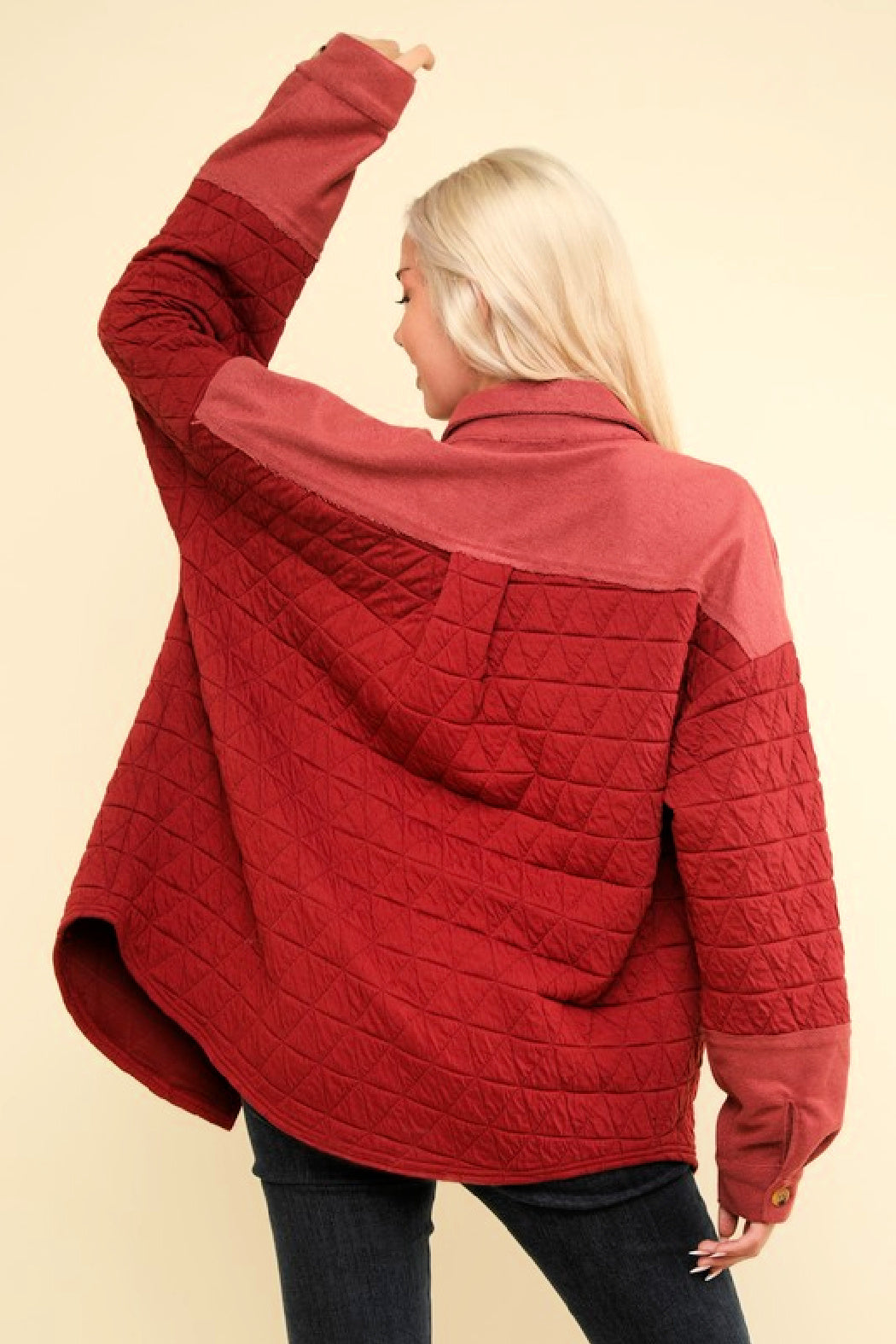 SALE - Oversized Quilted Jacket - Brick Red