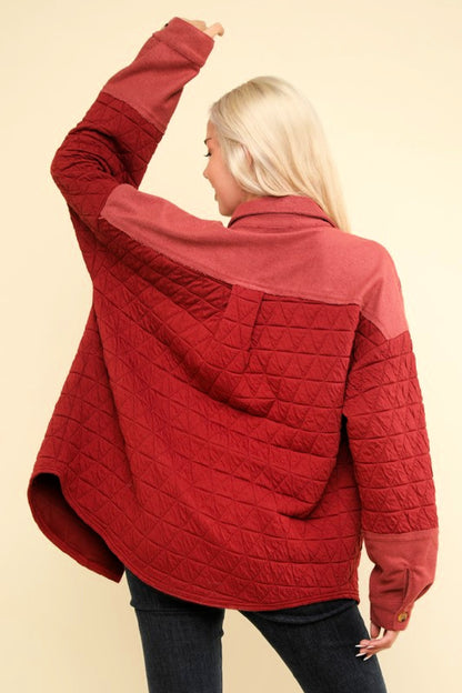 SALE - Oversized Quilted Jacket - Brick Red