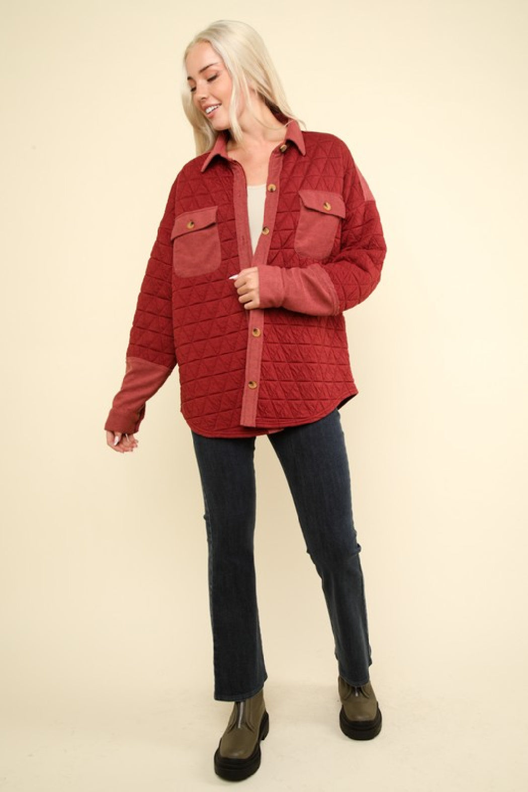 SALE - Oversized Quilted Jacket - Brick Red