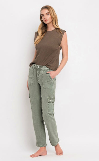 High Rise Cargo Pocket Straight Jeans
