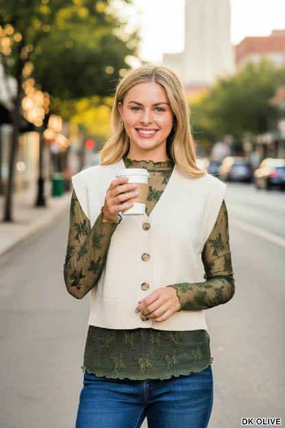 Olive Green Lace Sheer Top