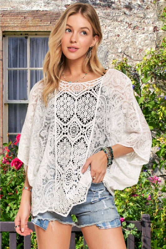 Batwing Lace Top - White
