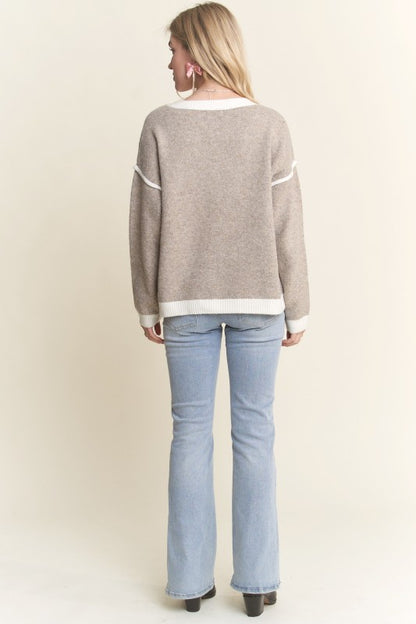 V Neck Floral Applique Sweater