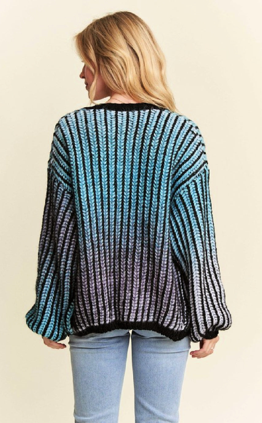 Ombre Sweater Cardigan - Blue