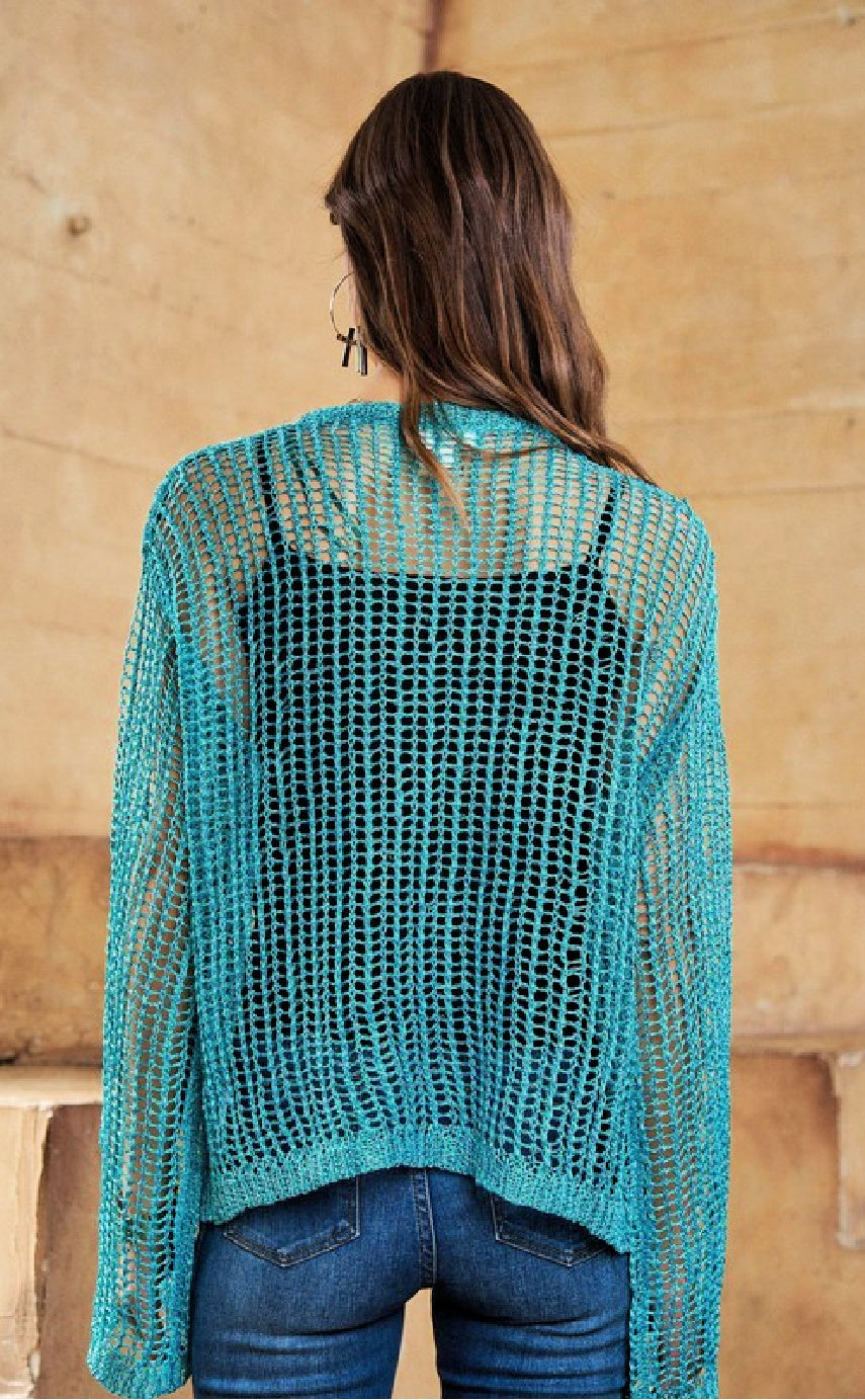 ON SALE - Metallic Crochet Pullover Top - Jade