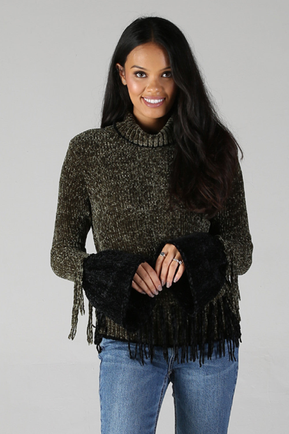 Olive Chenille Turtleneck Pullover Sweater