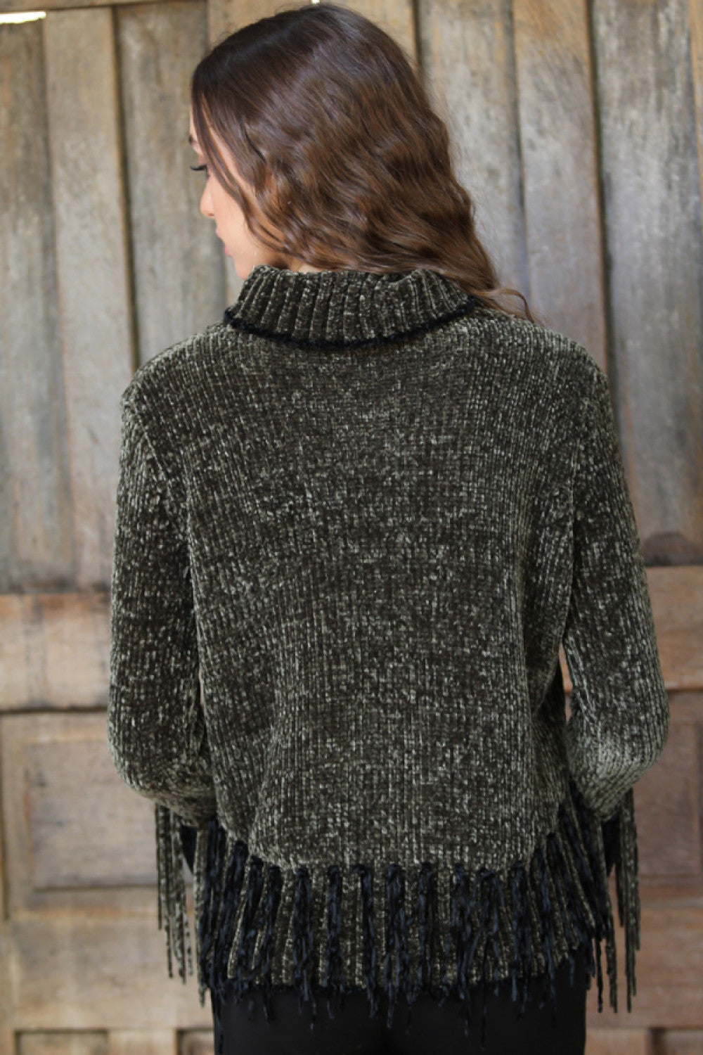 Olive Chenille Turtleneck Pullover Sweater