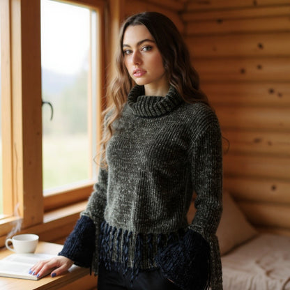 Olive Chenille Turtleneck Pullover Sweater