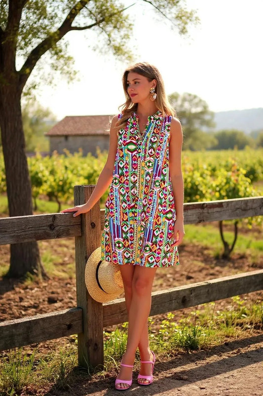 ON SALE - Dear Scarlett - Multi Color Aztec Print Tank Dress