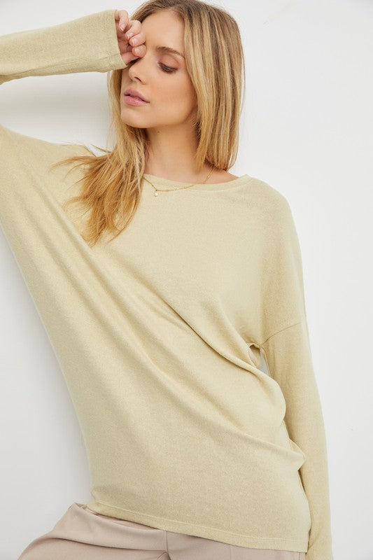 Boat Neck Hacci Lightweight Sweater Top