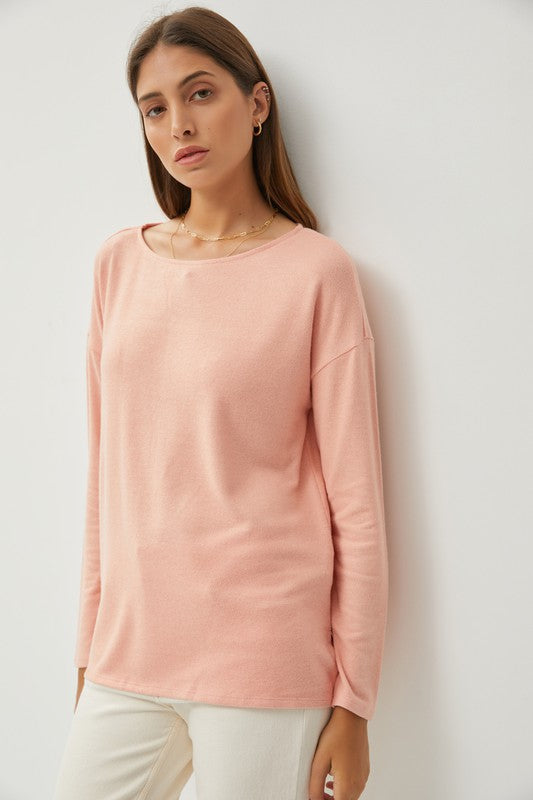 Hacci Brushed Knit Sweater Top - Apricot