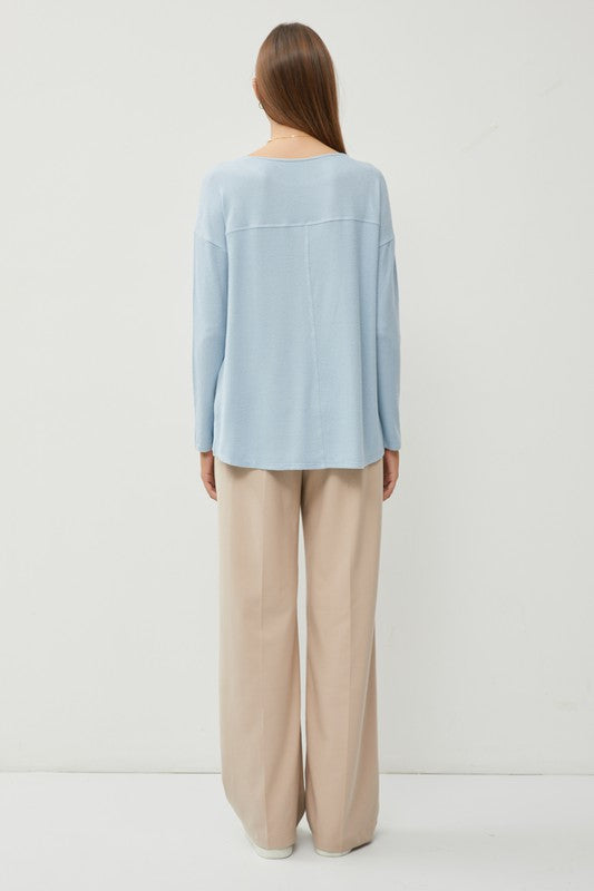 Hacci Brushed Knit Sweater Top - Blue