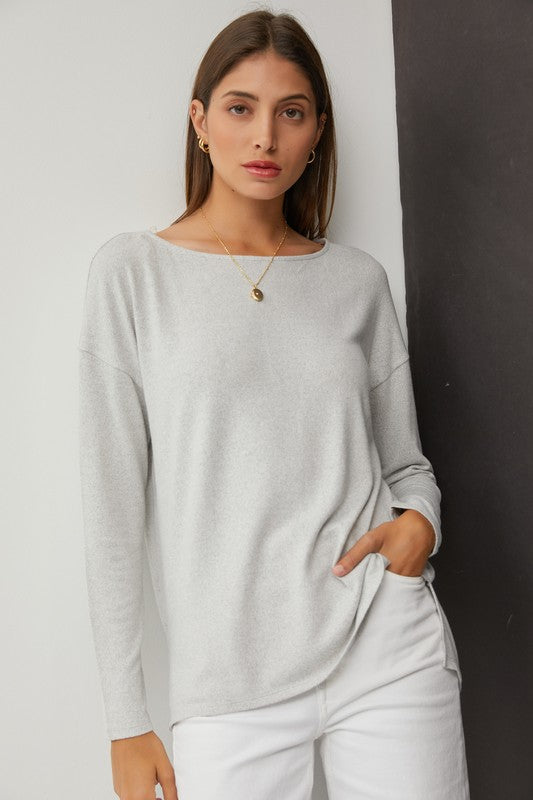 Hacci Brushed Knit Sweater Top - Grey