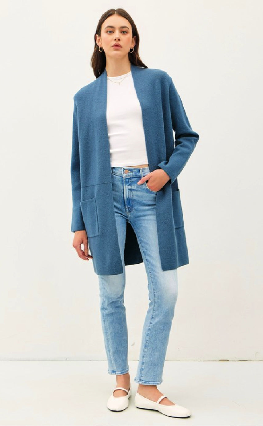 Open Front Knit Sweater Coat - Teal