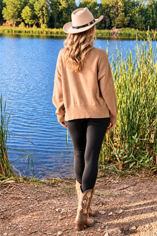 Western Boot Embroidered Sweater - Camel