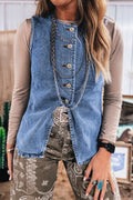 Front-Slit Buttoned Denim Vest – Vintage Light Wash