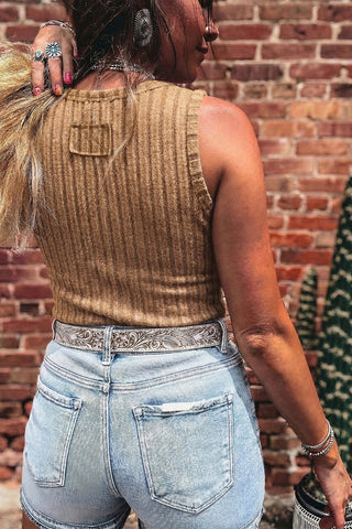 Camel Ribbed Sleeveless Sweater Tank