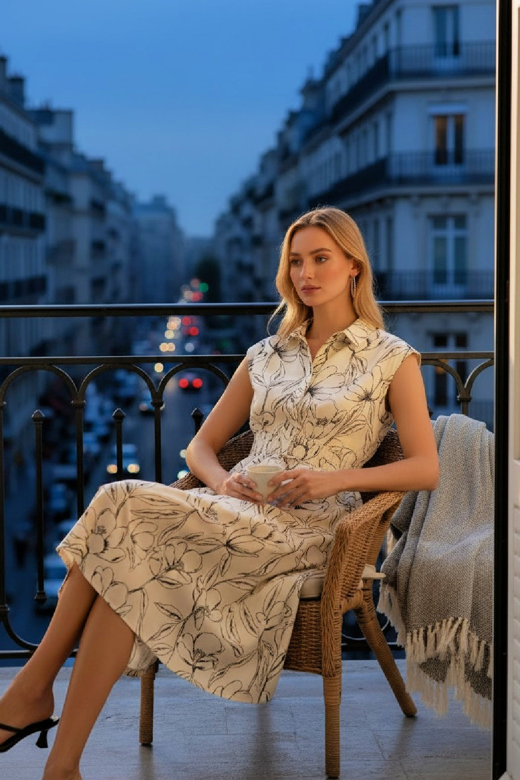 Smocked Waist Front Zip Midi Dress