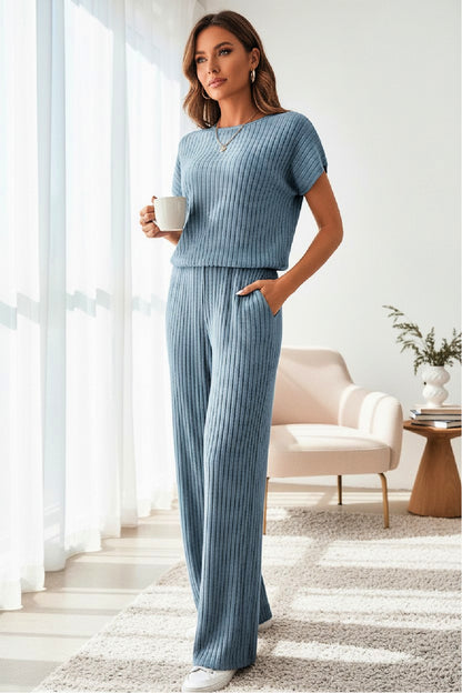 Ribbed Knit Wide Leg Jumpsuit