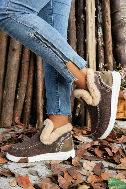 Anklet Boot Patchwork Slippers - Brown