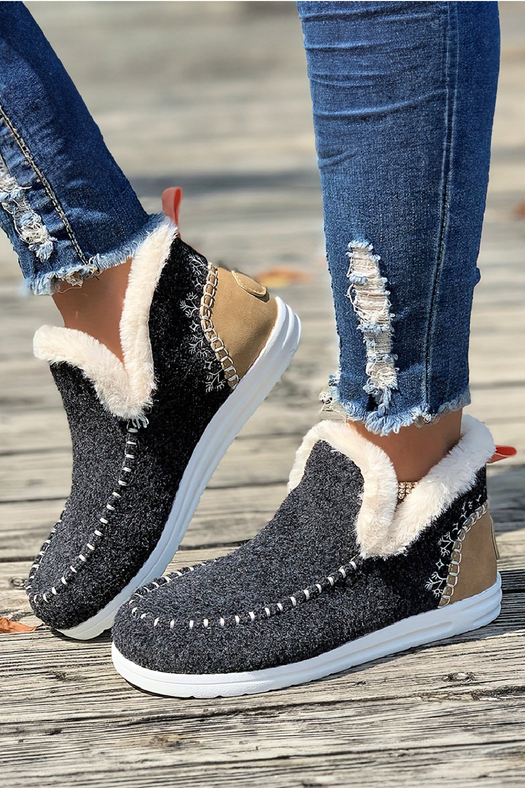 Anklet Boot Patchwork Slippers - Grey