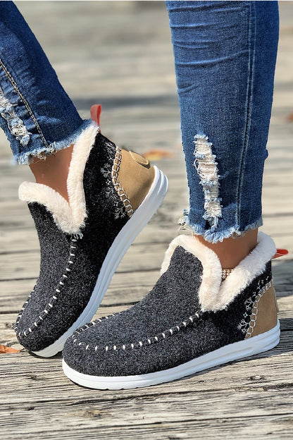 Anklet Boot Patchwork Slippers - Grey