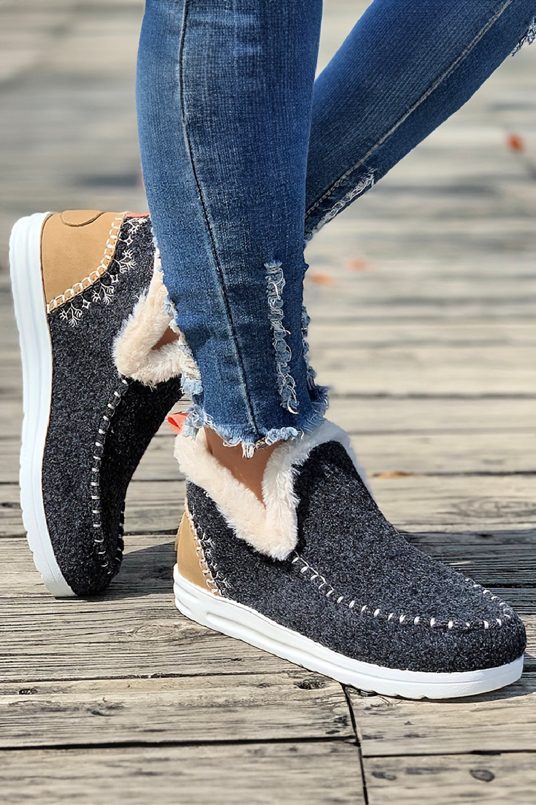 Ankle Boot Patchwork Slippers - Grey