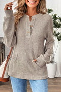 Ribbed Henley Top - Taupe