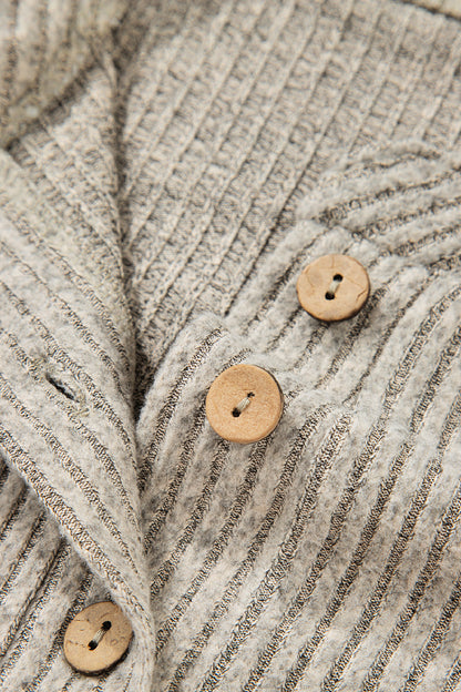 Ribbed Henley Top - Taupe